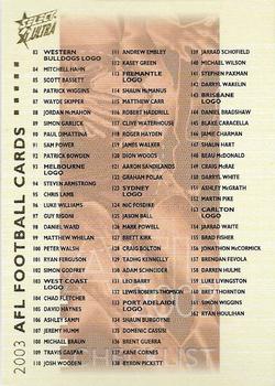 2003 Select XL Ultra AFL #2 Checklist Front